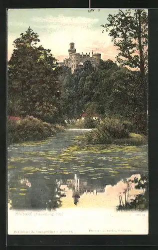 AK Hluboká /Frauenberg, Zámek, Blick vom Wasser zum Schloss