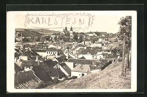 AK Karlstejn, Ortsansicht aus der Vogelschau