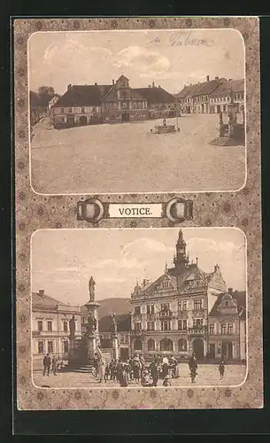 AK Votice, Rathaus und Brunnen, Marktplatz