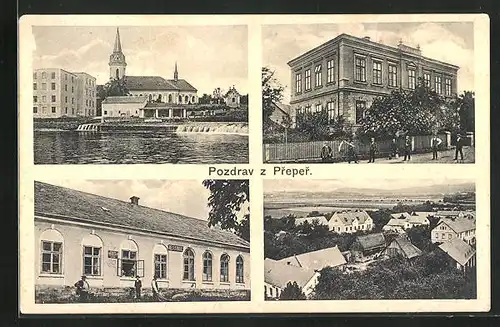 AK Prepere, Hostinec, Kirche, Flusspartie, Skola