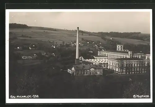 AK Bitouchov, Fabrikanlagen aus der Vogelschau