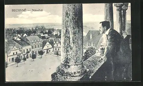 AK Bechyne, Namesti, Blick vom Balkon auf den Hauptplatz