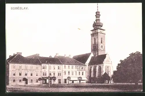AK Sobeslav, Sklad Pradla, Kirche am Hauptplatz