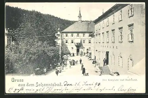 AK Johannisbad / Janske Lazne, Der Kurplatz und Badehaus