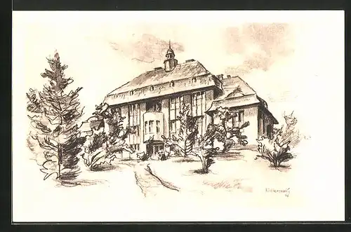 Künstler-AK Male Svatonovice, Skola, Schule