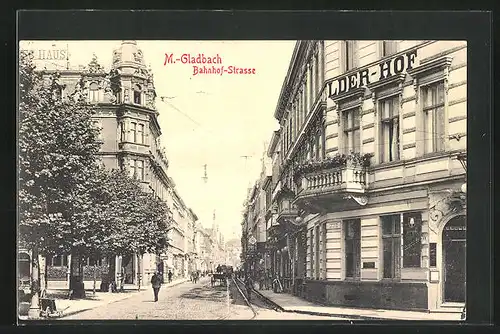 AK Mönchengladbach, Bahnhof-Strasse am Hotel Elberfelder-Hof