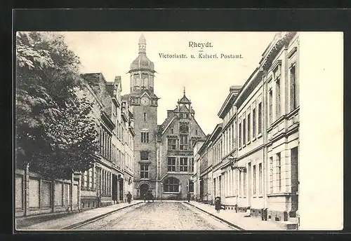 AK Rheydt, Viktoriastrasse und Kaiserliches Postamt