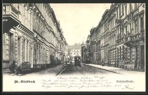 AK Mönchengladbach, Strassenbahn auf der Bahnhofstrasse