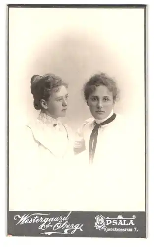 Fotografie Westergaard & Öberg, Uppsala, Kungsängsgatan 7, Portrait zwei junge Damen in hübscher Kleidung