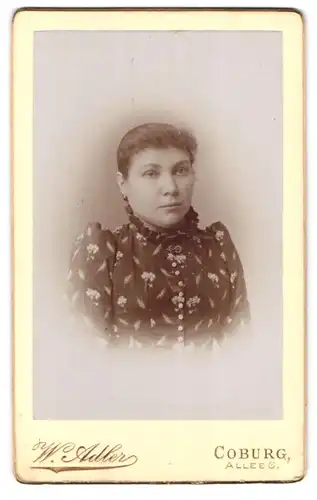Fotografie W. Adler, Coburg, Allee 6, Portrait junge Dame mit zurückgebundenem Haar