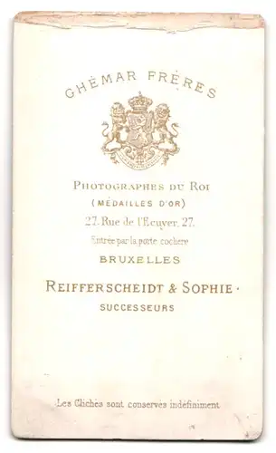 Fotografie Ghémar Frères, Bruxelles, Rue de l`Ecuyer 27, Brustportrait junge Dame mit Hochsteckfrisur