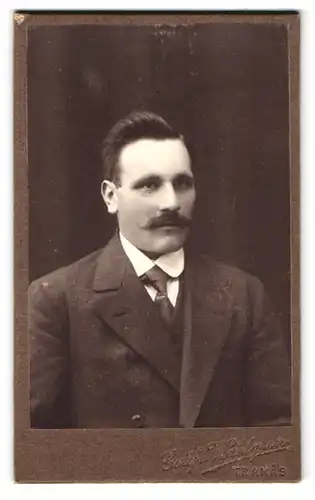 Fotografie Gottfr. Wahlgren, Tranas, Portrait modisch gekleideter Herr mit Moustache