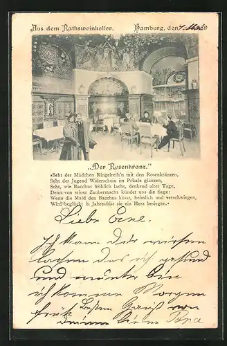 AK Hamburg, Gasthaus Rathsweinkeller, Innenansicht