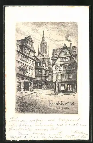 Künstler-AK Alt-Frankfurt, Alte Häuser in der Saalgasse