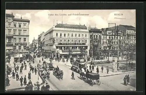 AK Berlin, Unter Linden Ecke Friedrichstrasse mit Strassenverkehr