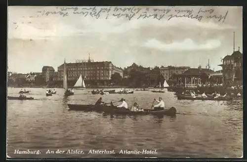 AK Hamburg-St.Georg, Alsterpartie mit Atlantic-Hotel