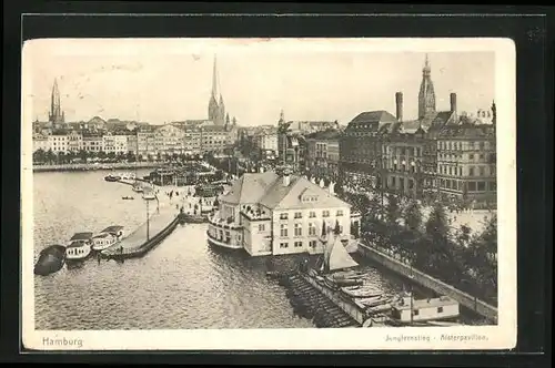 AK Hamburg-Neustadt, Jungfernstieg mit Restaurant Alsterpavillon