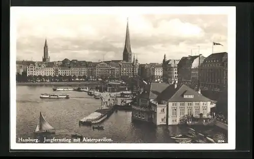 AK Hamburg-Neustadt, Jungfernstieg mit Restaurant Alsterpavillon