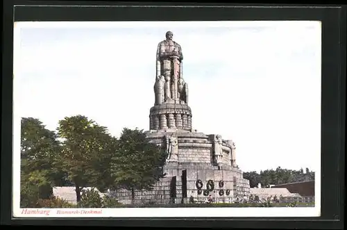 AK Hamburg-St. Pauli, Bismarck-Denkmal mit Ehrenkränzen