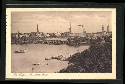 AK Hamburg, Alsterpanorama mit Kirchtürmen