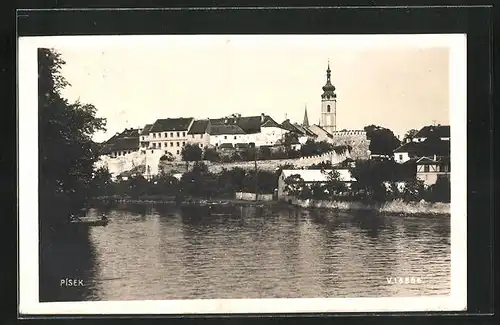 AK Pisek, Flusspartie mit Kirchturm