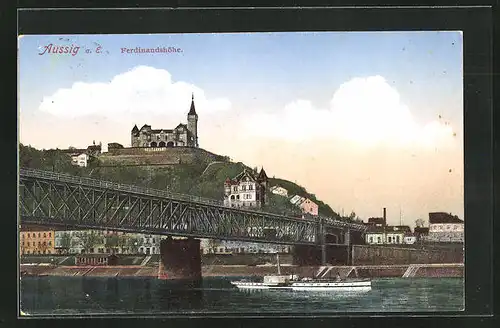 AK Aussig / Usti, Ferdinandshöhe mit Brücke