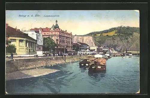 AK Aussig / Usti, Landungsplatz mit Promenade