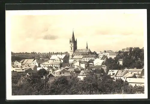 AK Tachov, Teilansicht mit Kirche aus der Vogelschau