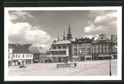 AK Klattau, Marktplatz mti Geschäften