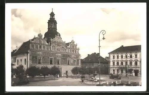 AK Stribro /Mies, Marktplatz mit Rathaus