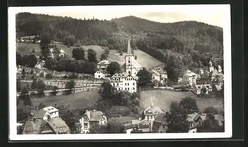 AK Janov nad Nisou, Ortsansicht mit Kirche