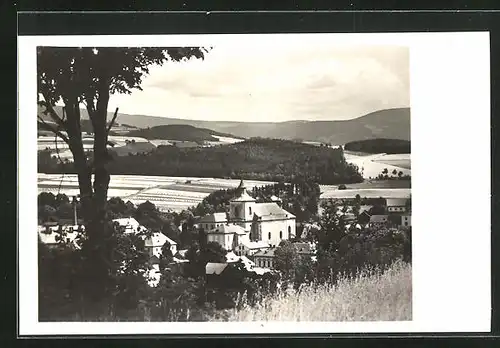 Foto-AK Jilmenice, Ortsansicht mit Kirche