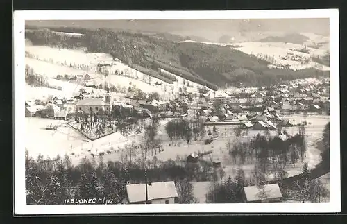 AK Gablonz / Jablonec Nad Nisou, Verschneite Ortsansicht