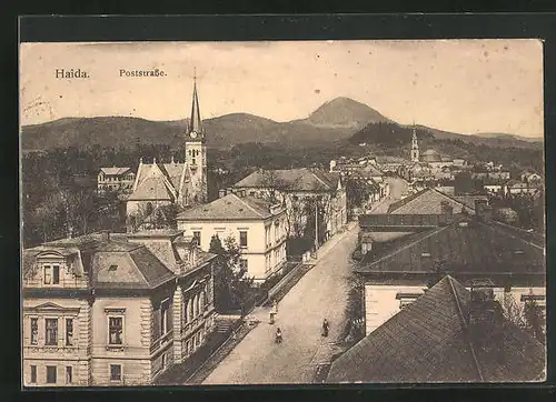 AK Haida Poststrassse mit Kirche