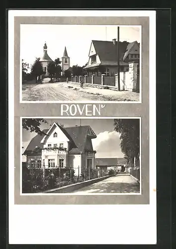 AK Rowen, Strassenpartie mit Kirchblick