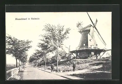 AK Haseldorf /Holstein, Strassenpartie an der Windmühle