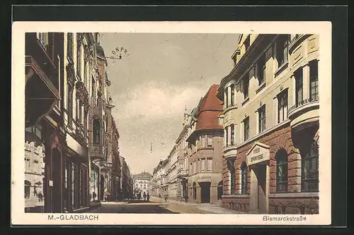 AK Mönchengladbach, Bismarckstrasse an der Kreis-Sparkasse