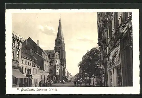 AK Mönchengladbach, Eickener Strasse mit Blick zur Kirche