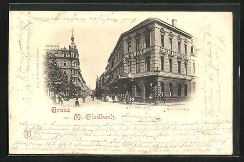 AK Mönchengladbach, Bahnhofstrasse mit Hotel Elberfelder Hof