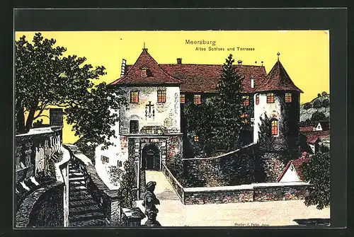 Künstler-AK Eugen Felle: Meersburg, Altes Schloss und Terrasse