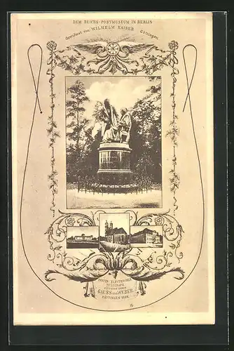 AK Göttingen, Denkmal von Gauss & Weber, erster electrischer Telegraph, Postgeschichte