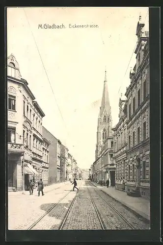 AK Mönchengladbach, Eickenerstrasse mit Kirchturm