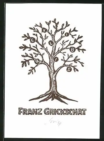 Exlibris Franz Grickschat, Baum mit Buchstaben