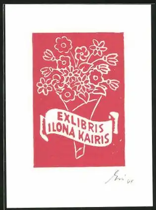 Exlibris Ilona Kairis, Blumenstrauss aus verschiedenen Blumen