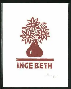 Exlibris Inge Beth, Blumen in einer Vase
