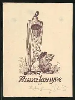 Exlibris Anna, Affe liest ein Buch