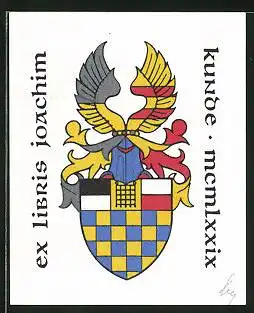 Exlibris Joachim Kunde, Wappen mit geflügeltem Ritterhelm