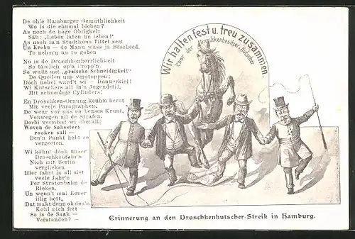 Künstler-AK Hamburg, Streik der Droschkenkutscher, Chor der Droschkenbesitzer und Kutscher