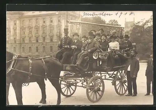 Foto-AK München, Pferdekutsche am Sendlingertorplatz, 1910