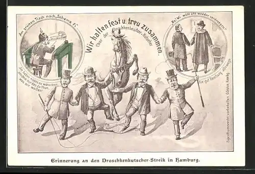Künstler-AK Hamburg, Droschkenkutscher-Streik, Chor der Droschkenbesitzer und Kutscher
